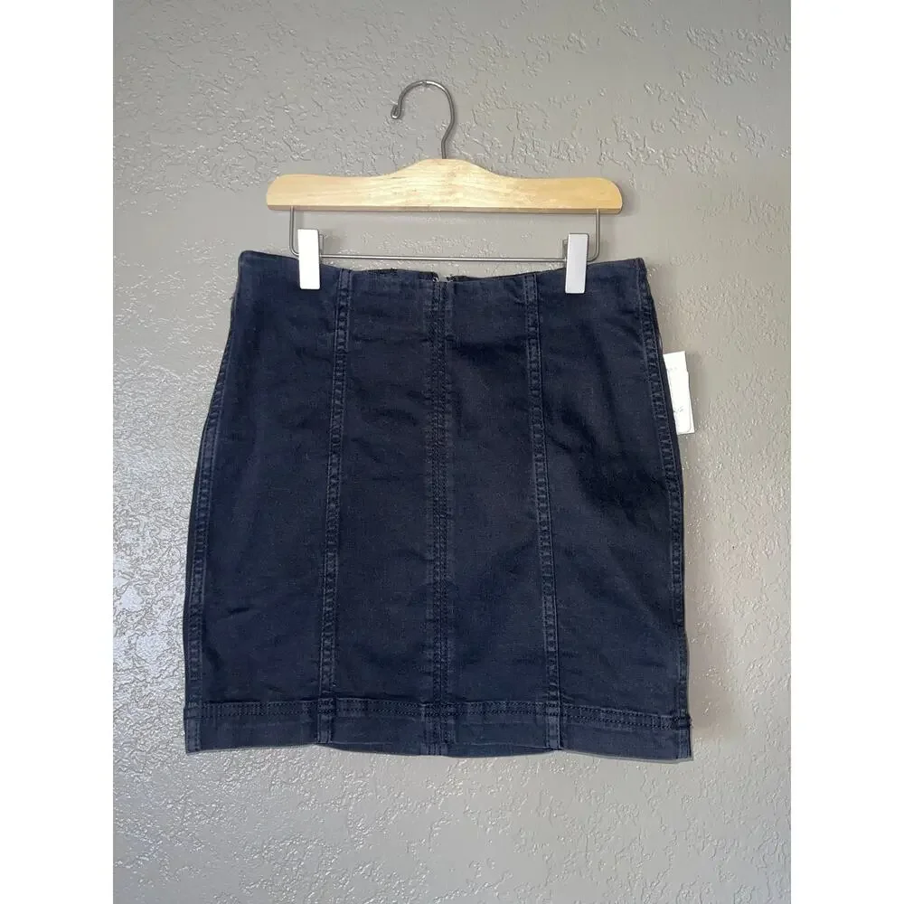 Free People Black High-Waist Denim Mini Skirt